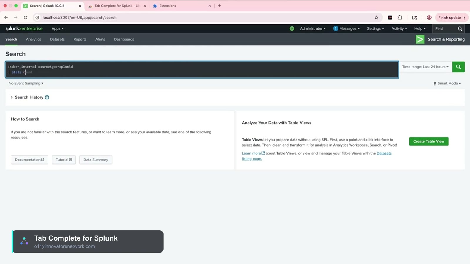 Tab Complete — SPL autocomplete demo